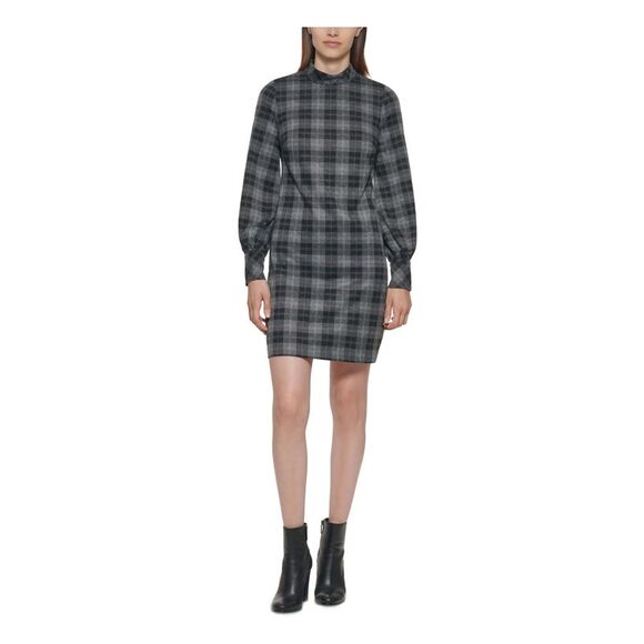 CALVIN KLEIN Dresses & Skirts - CALVIN KLEIN Womens Sheath Short Dress Cuffed Sleeve Mock Neck Wear To Work
